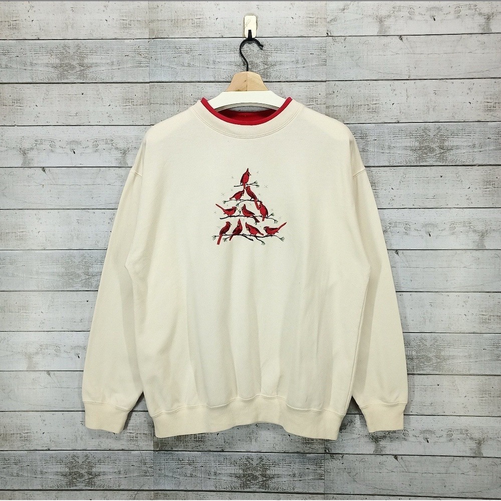 MC Sportswear Sweatshirt‎ Women's XL Embroidered Birds Holiday Granny Core New